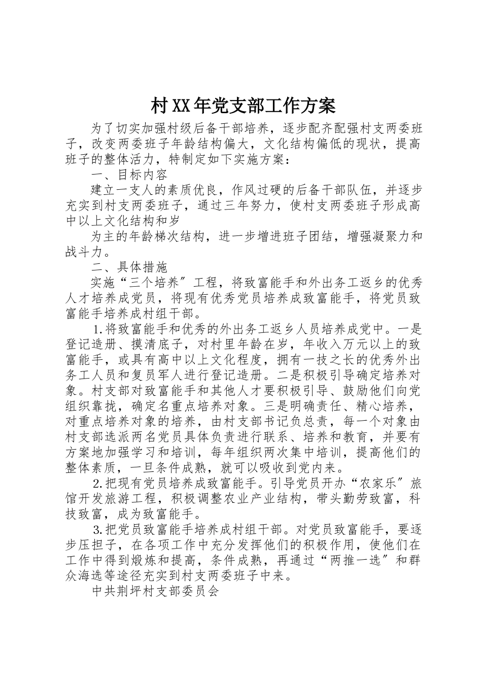 2023年村某年党支部工作方案新编.docx_第1页