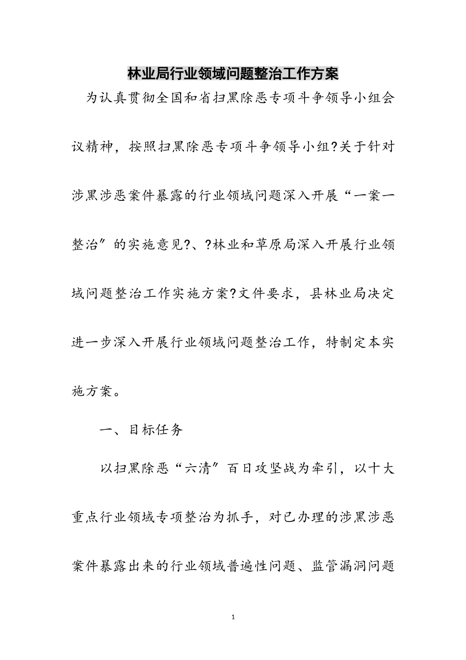 2023年林业局行业领域问题整治工作方案范文.doc_第1页