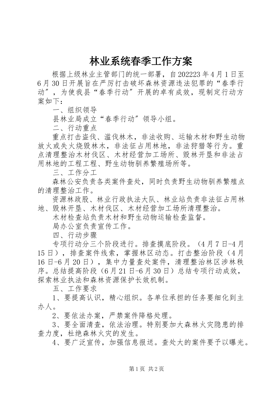 2023年林业系统春季工作方案.docx_第1页