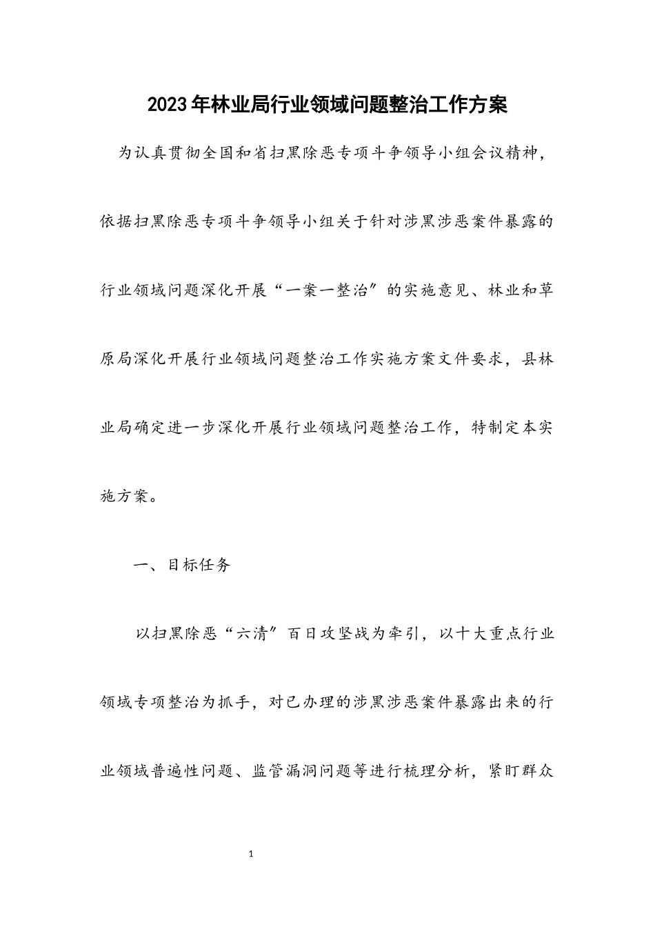 2023年林业局行业领域问题整治工作方案.docx_第1页
