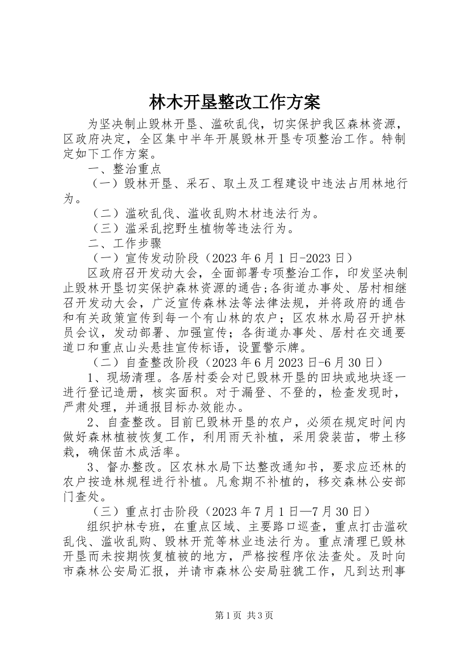 2023年林木开垦整改工作方案.docx_第1页