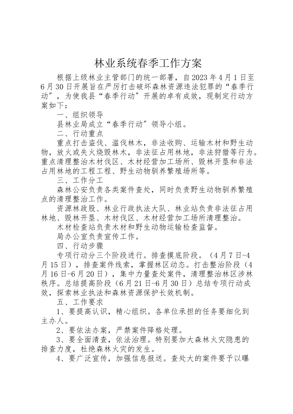 2023年林业系统春季工作方案.doc_第1页