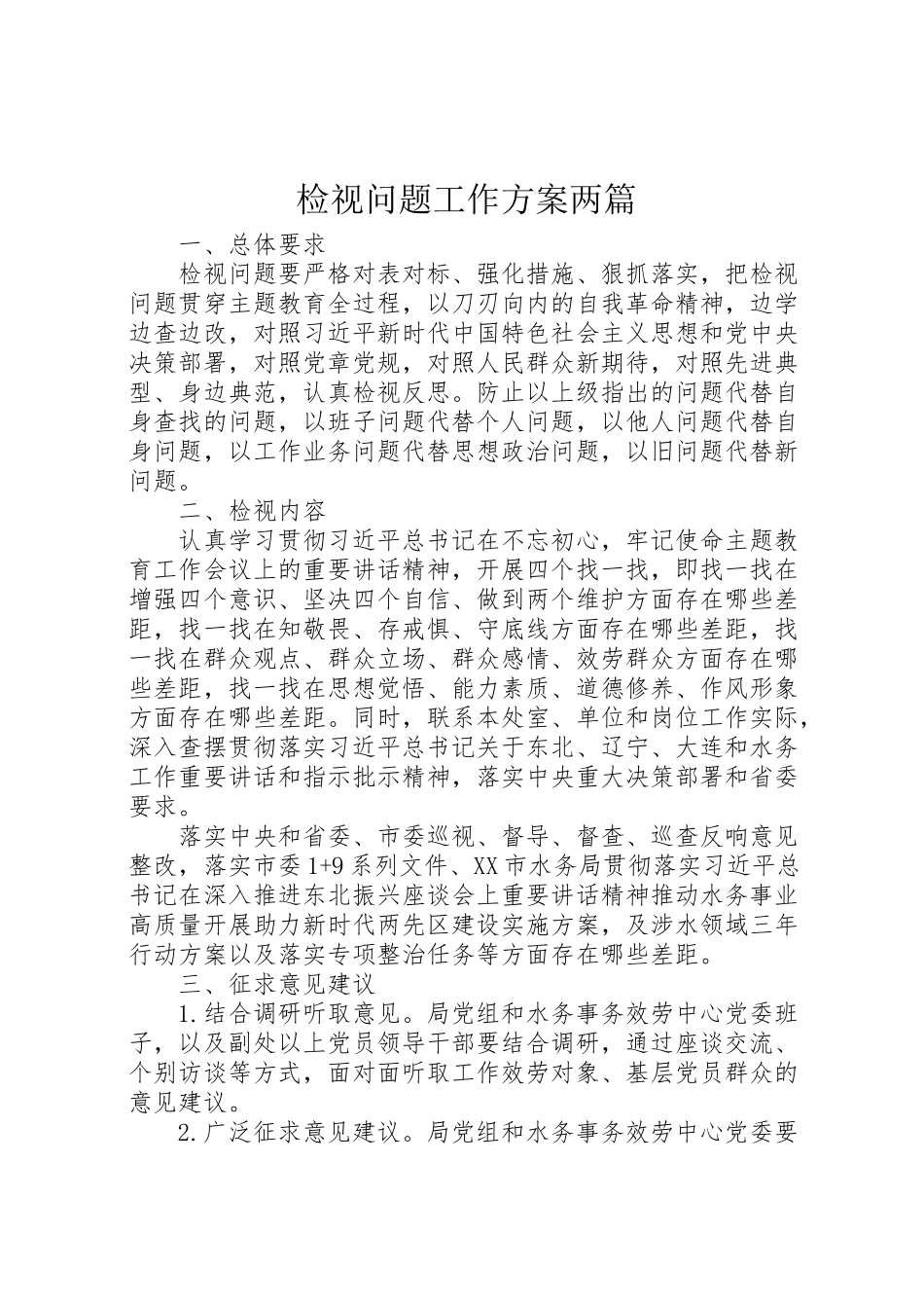 2023年检视问题工作方案两篇.doc_第1页