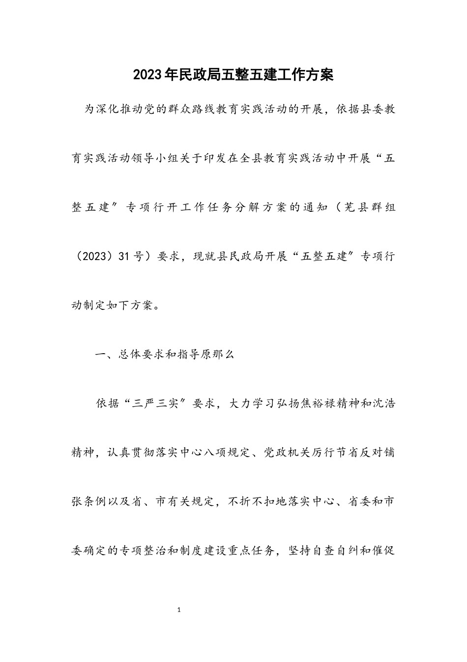 2023年民政局五整五建工作方案.docx_第1页