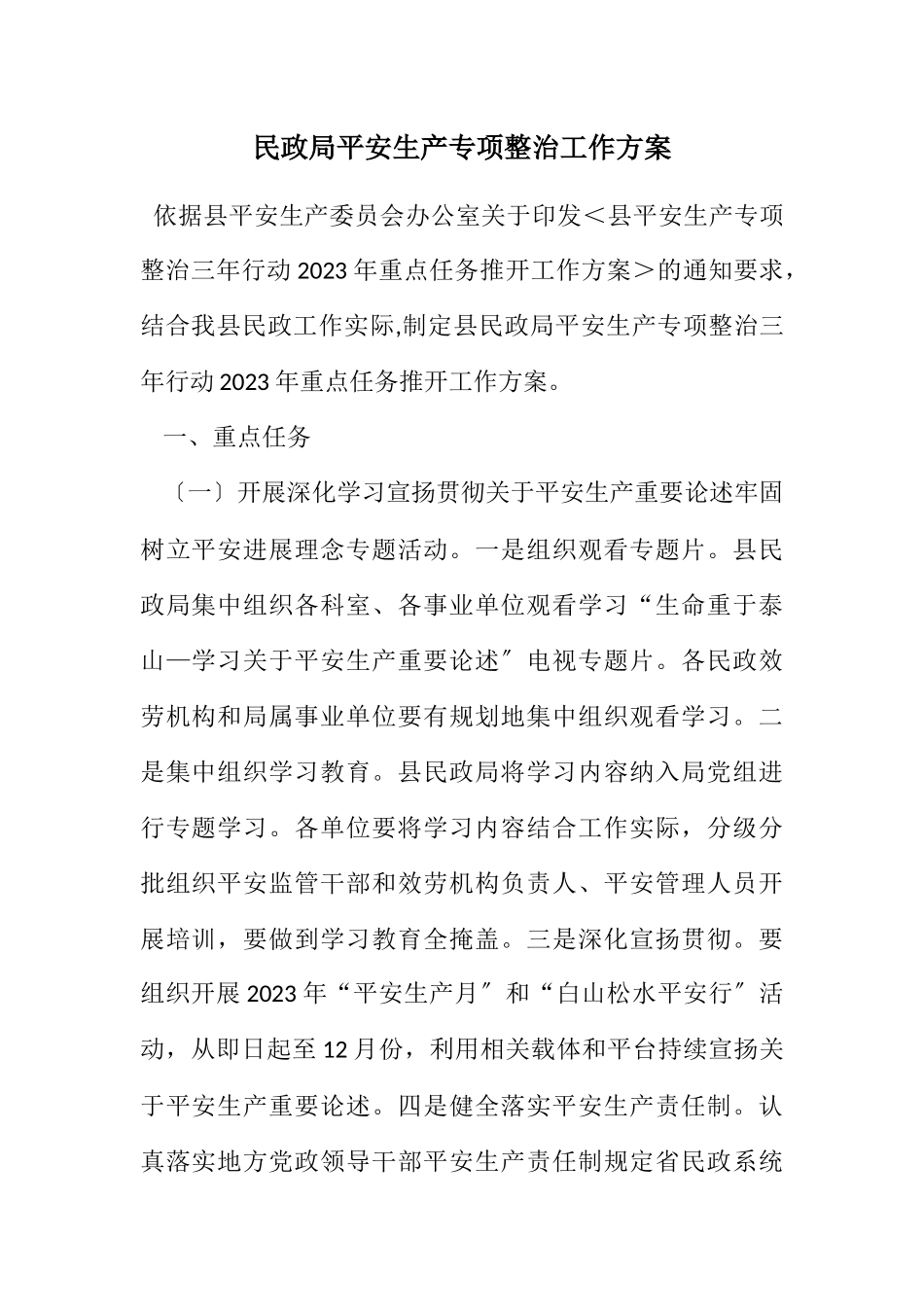 2023年民政局安全生产专项整治工作方案.docx_第1页