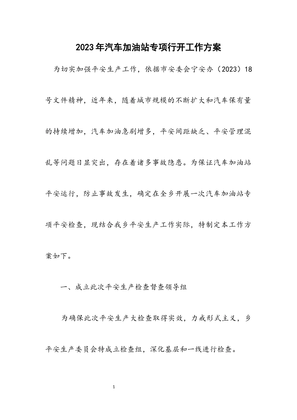 2023年汽车加油站专项行动工作方案.docx_第1页