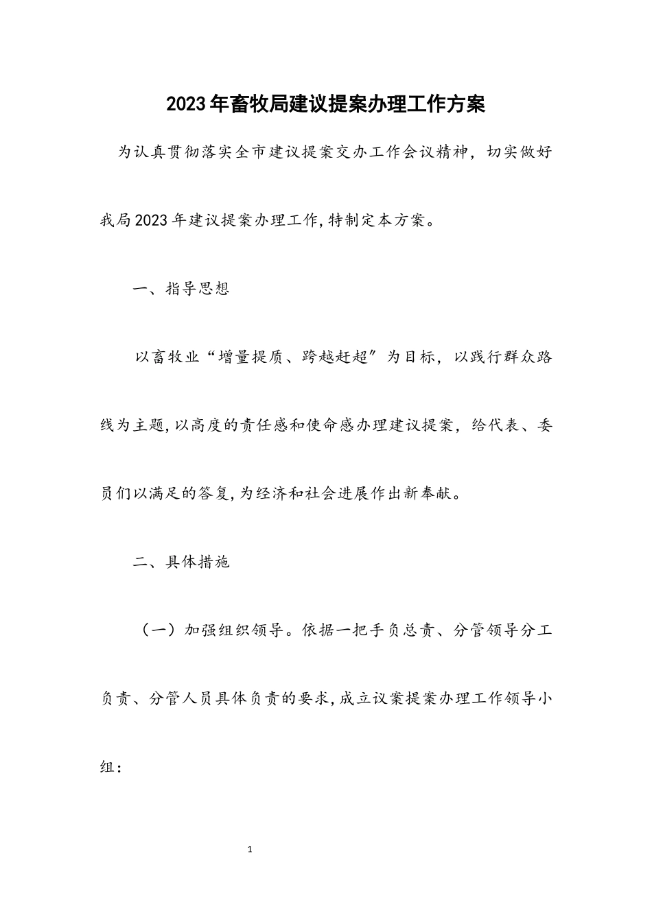 2023年畜牧局建议提案办理工作方案.docx_第1页