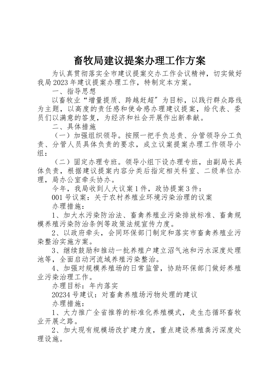 2023年畜牧局建议提案办理工作方案新编.docx_第1页