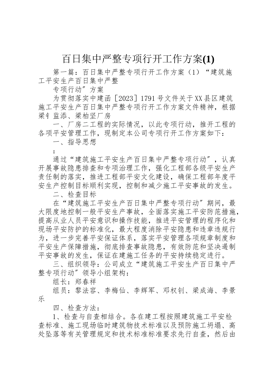2023年百日集中严整专项行动工作方案.doc_第1页