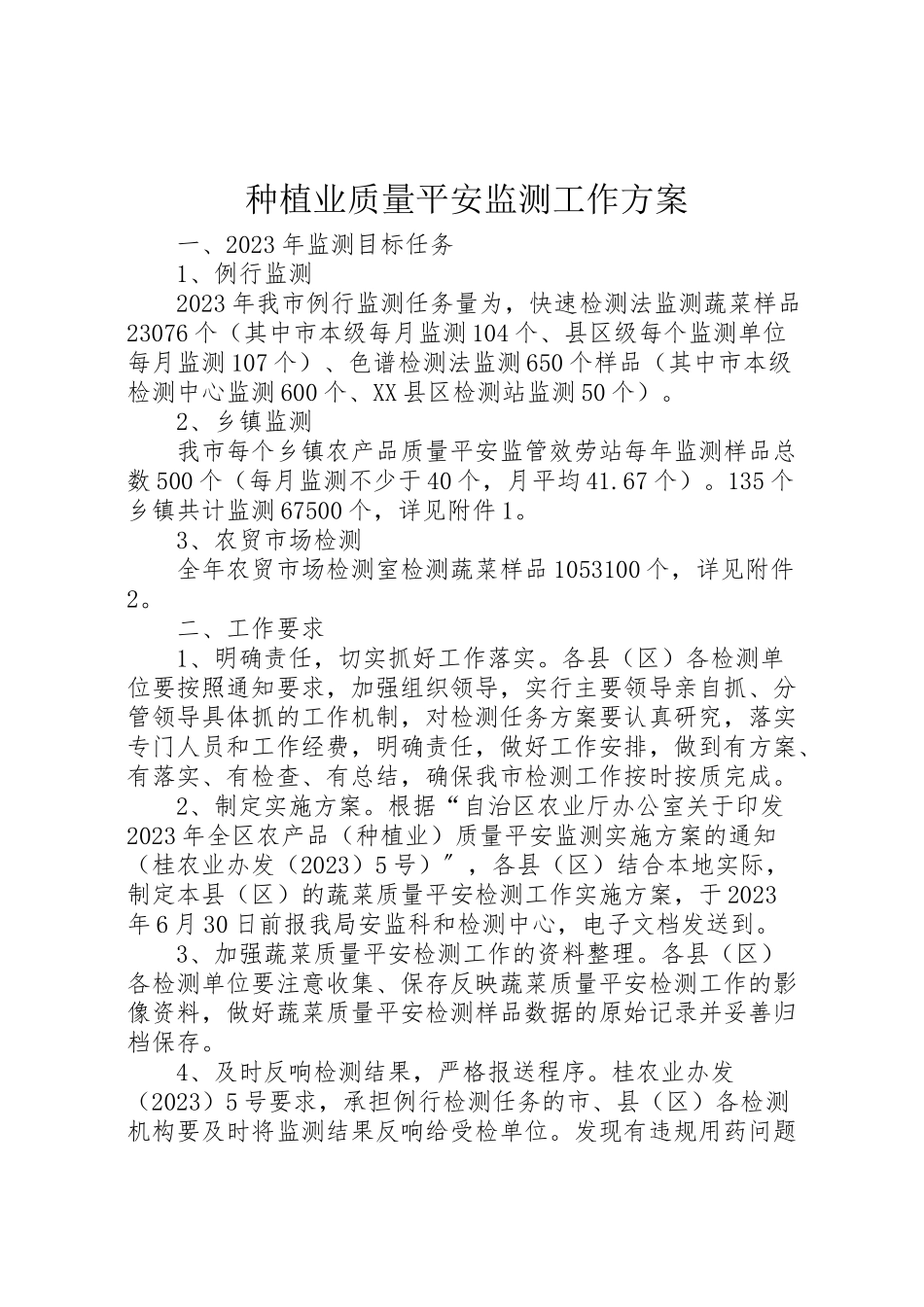 2023年种植业质量安全监测工作方案.doc_第1页