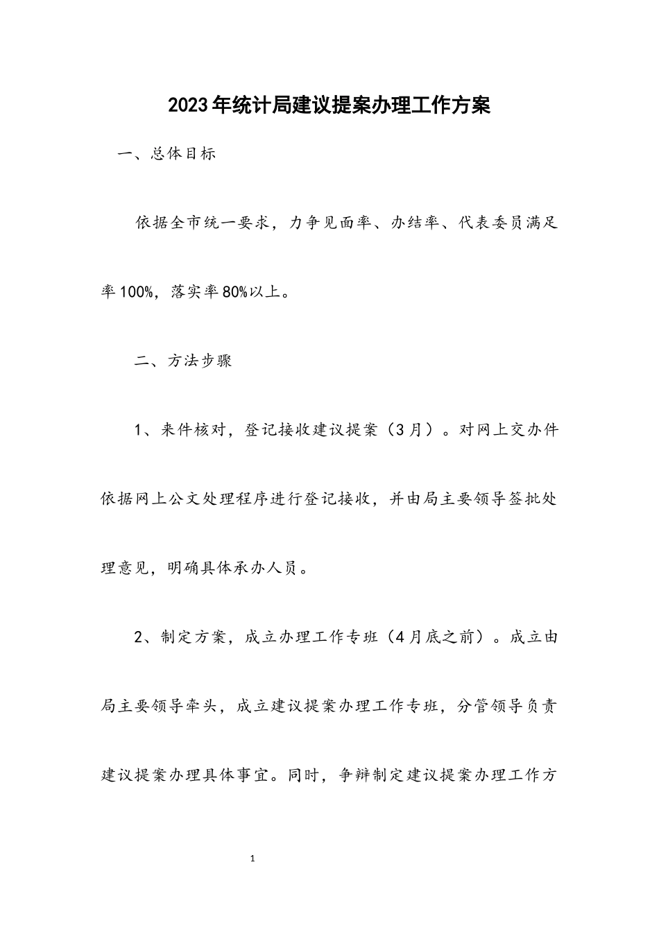 2023年统计局建议提案办理工作方案.docx_第1页