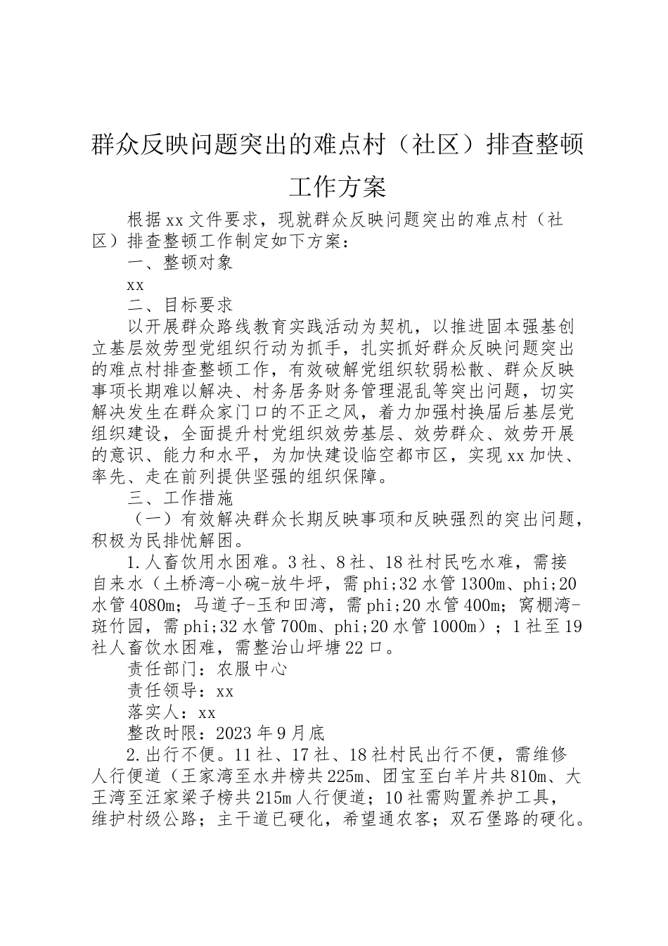 2023年群众反映问题突出的难点村排查整顿工作方案 .doc_第1页