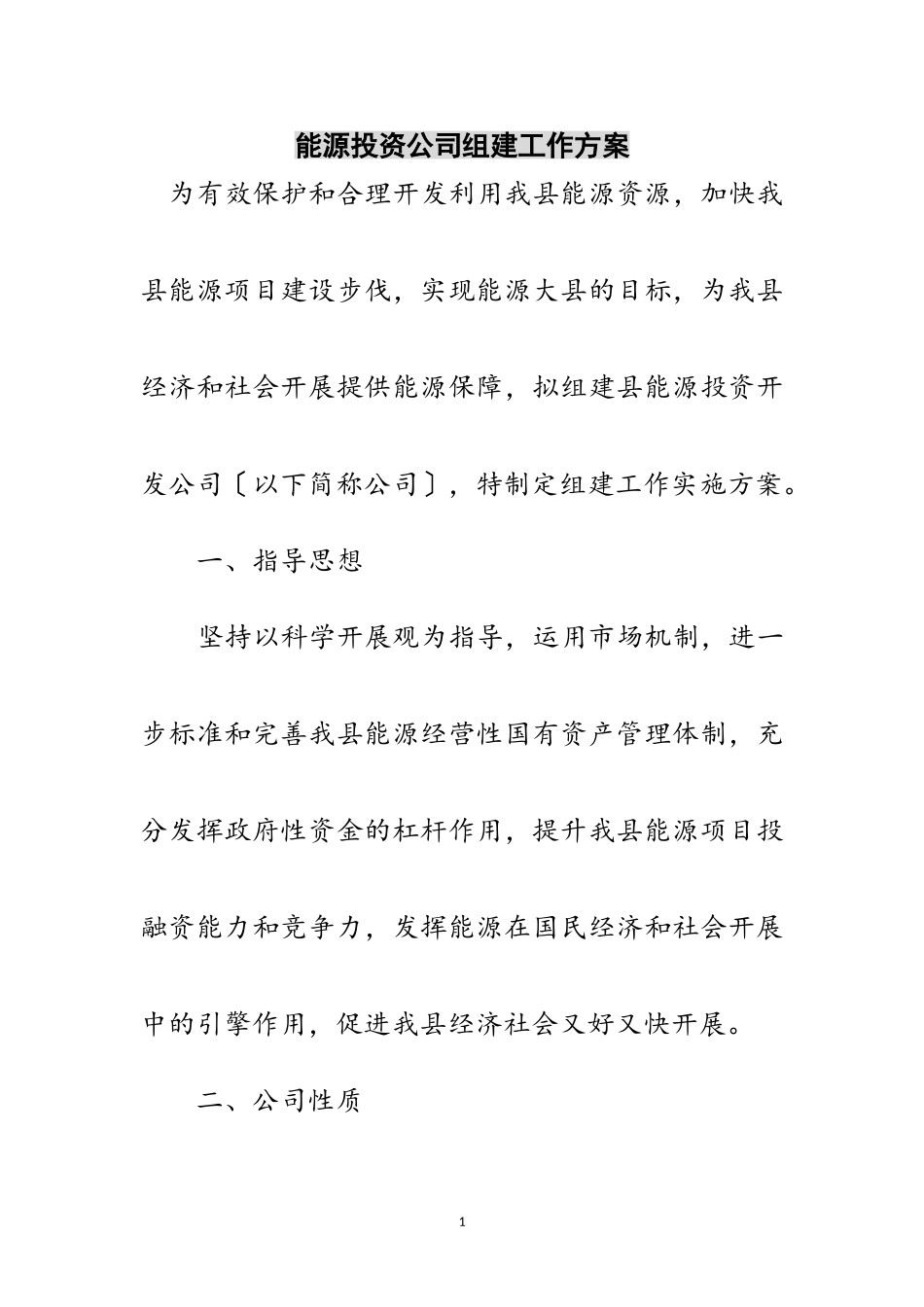 2023年能源投资公司组建工作方案范文.doc_第1页