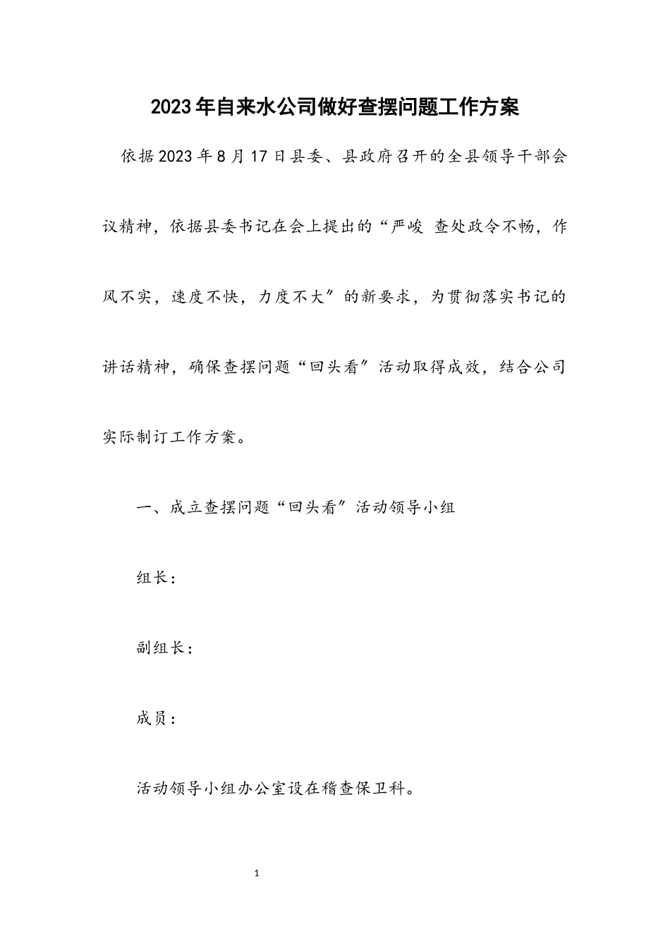 2023年自来水公司做好查摆问题工作方案.docx_第1页