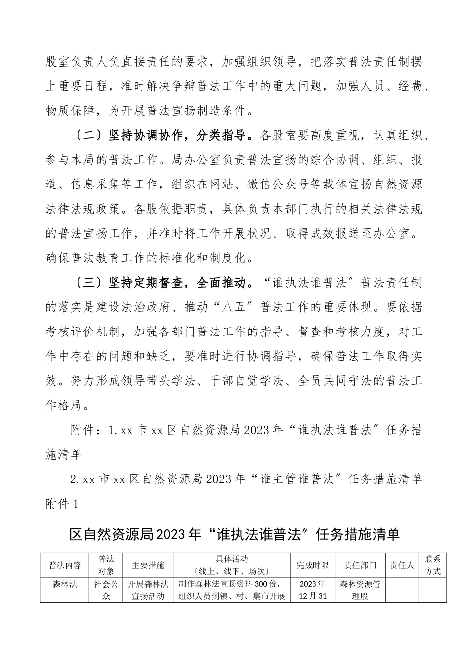 2023年谁执法谁普法普法责任制实施方案工作责任制任务清单3篇区自然资源局区级乡镇工作方案.doc_第3页