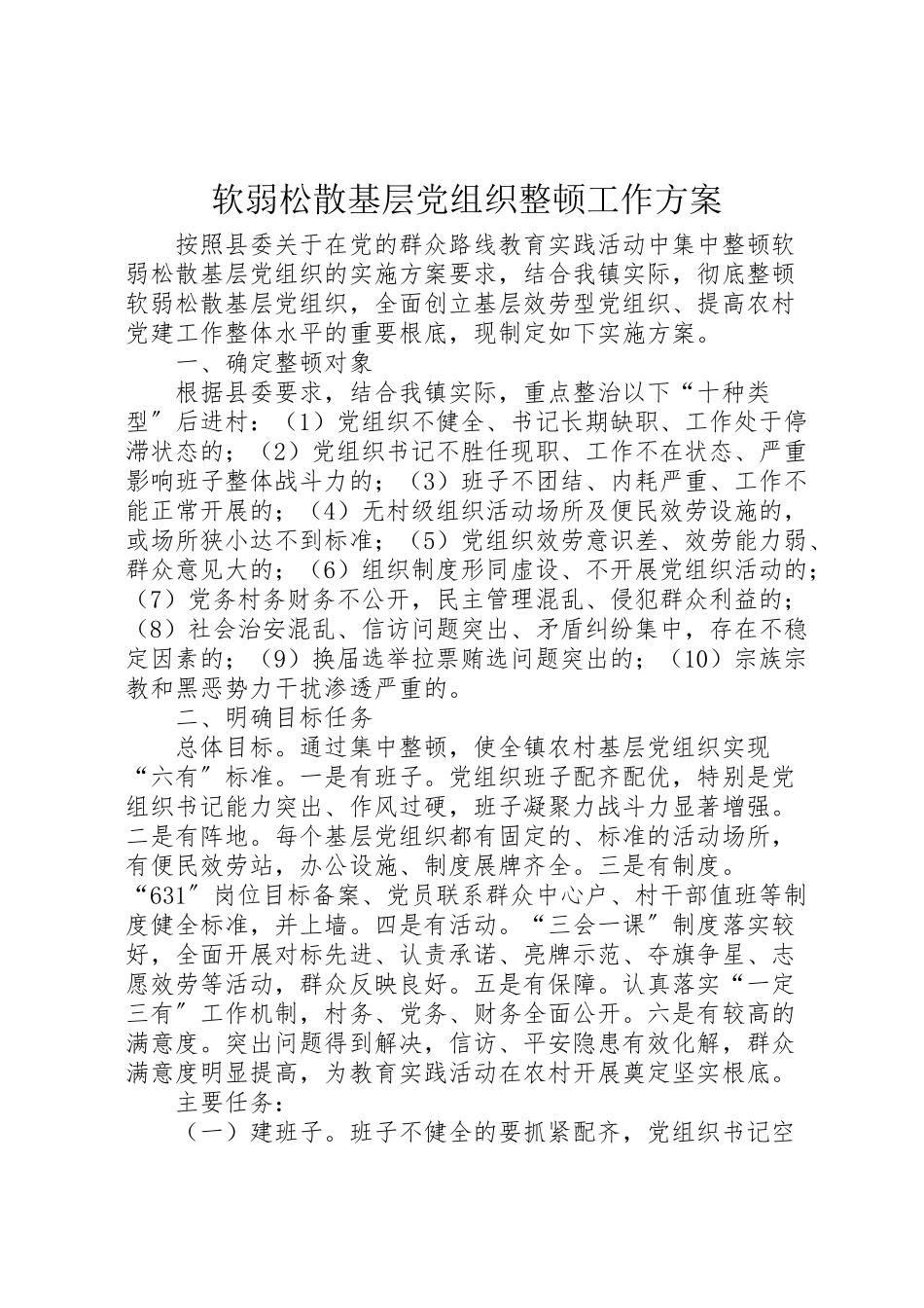 2023年软弱涣散基层党组织整顿工作方案.doc_第1页