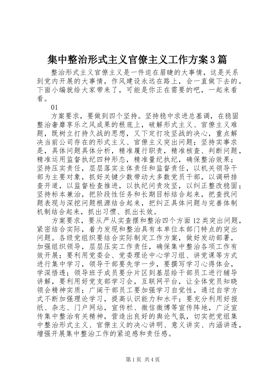 2023年集中整治形式主义官僚主义工作方案3篇.docx_第1页