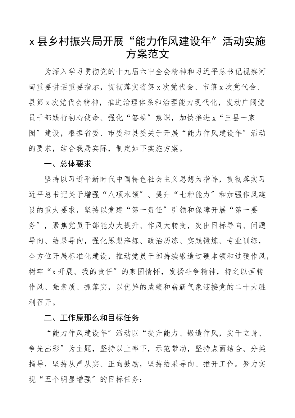 xx县2023年乡村振兴局开展能力作风建设年活动的实施方案工作方案.docx_第1页
