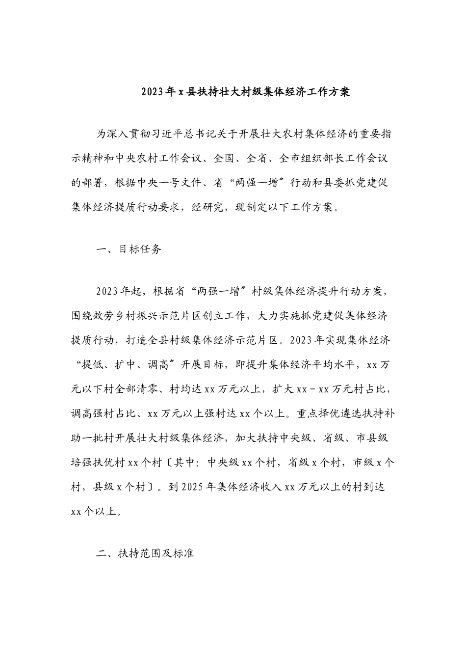 x县扶持壮大村级集体经济工作方案.docx_第1页