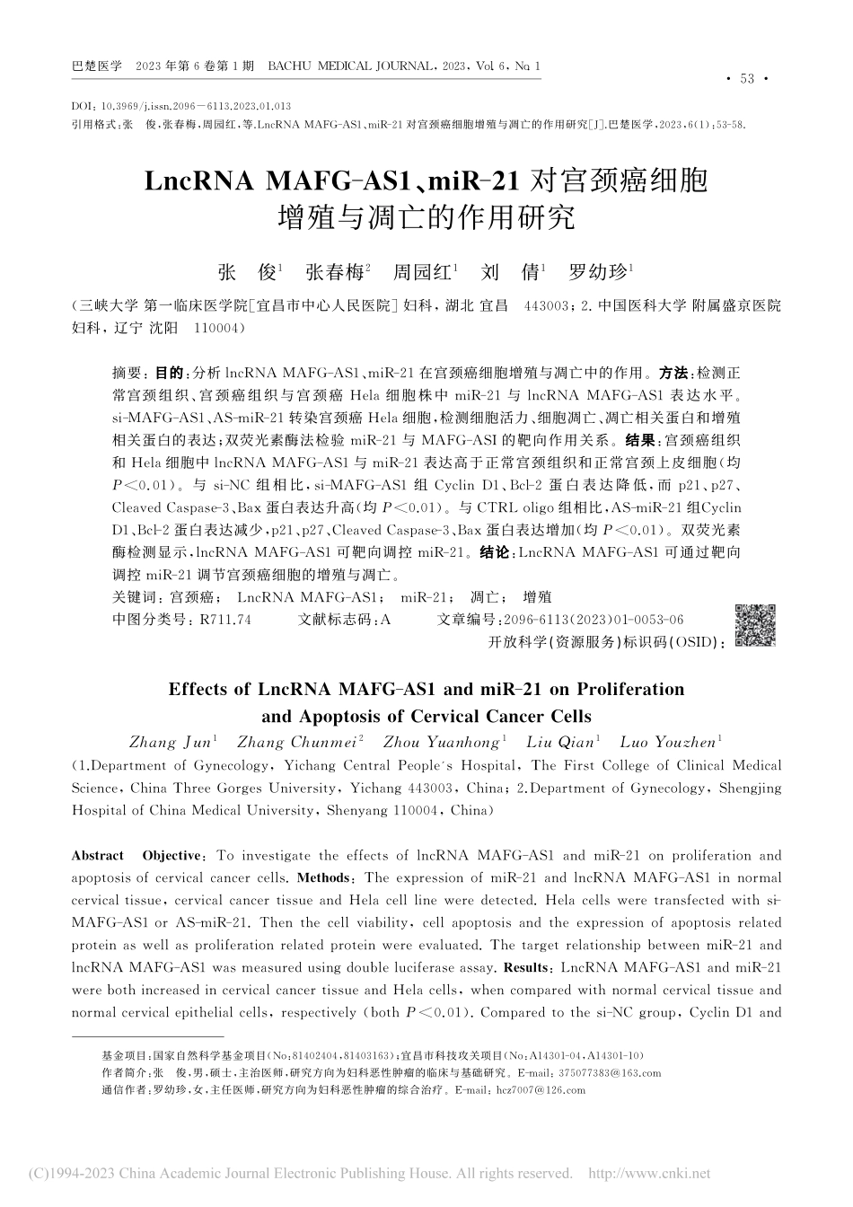 LncRNA_MAFG-A...癌细胞增殖与凋亡的作用研究_张俊.pdf_第1页