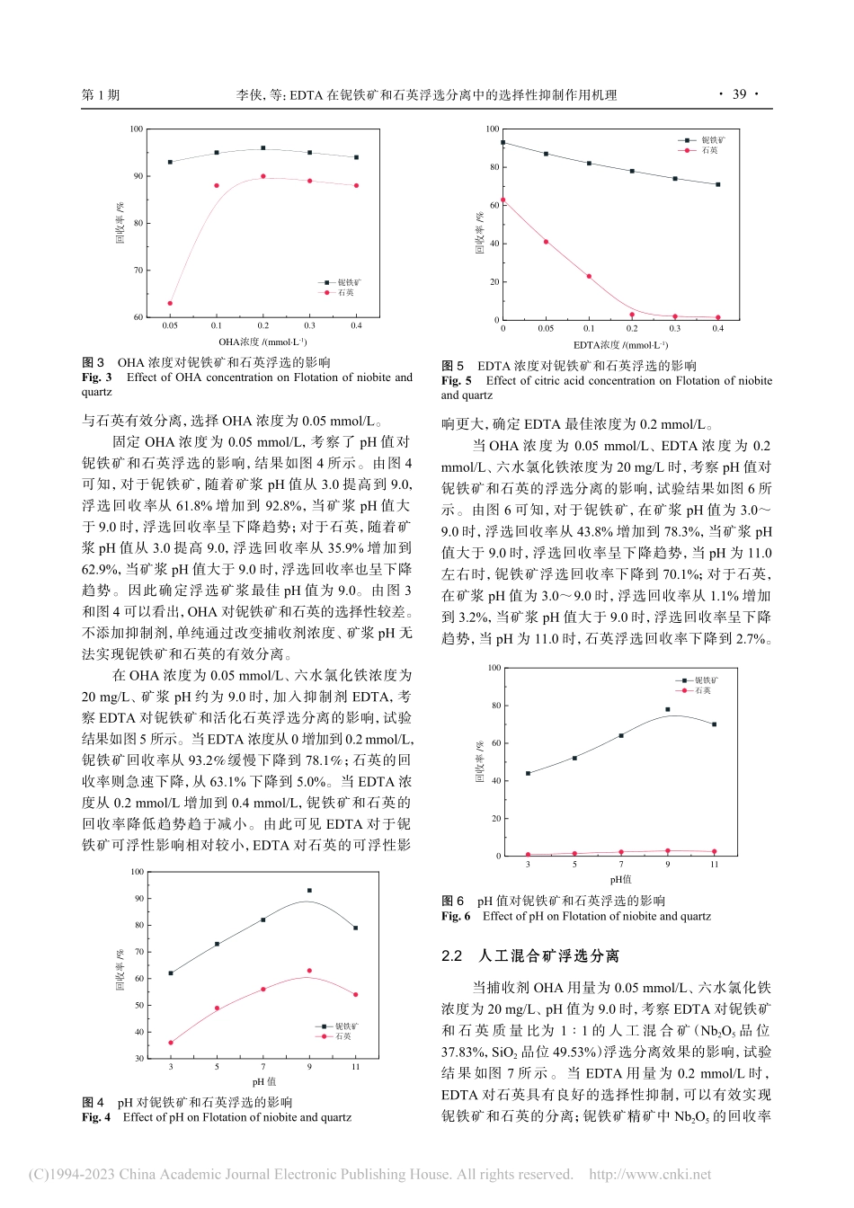 EDTA在铌铁矿和石英浮选分离中的选择性抑制作用机理_李侠.pdf_第3页