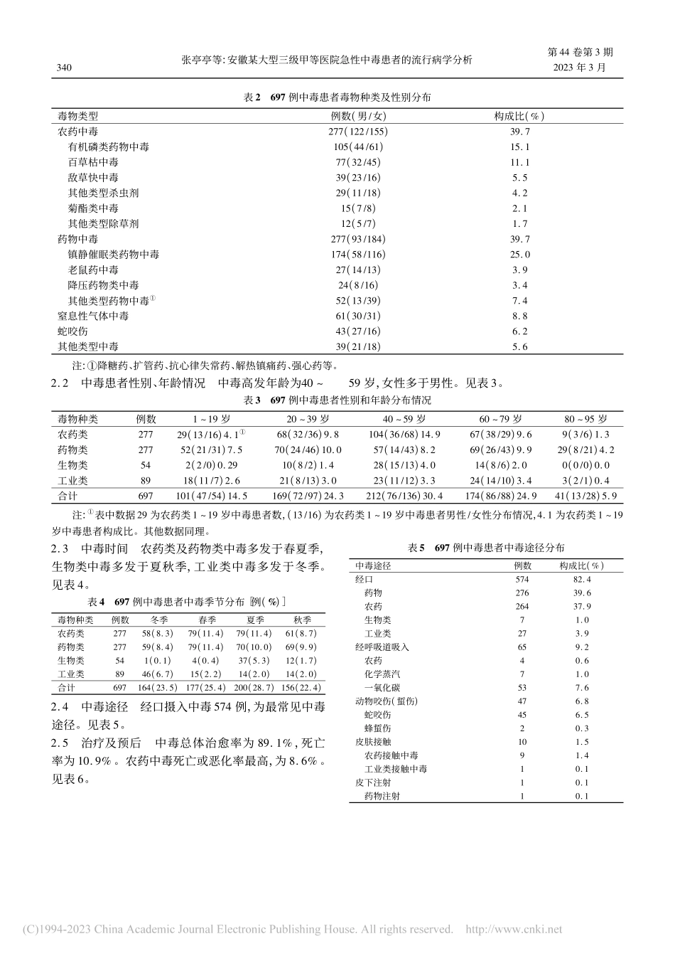 安徽某大型三级甲等医院急性中毒患者的流行病学分析_张亭亭.pdf_第2页