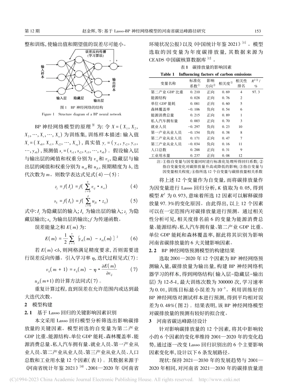 基于Lasso-BP神经网...模型的河南省碳达峰路径研究_赵金辉.pdf_第3页