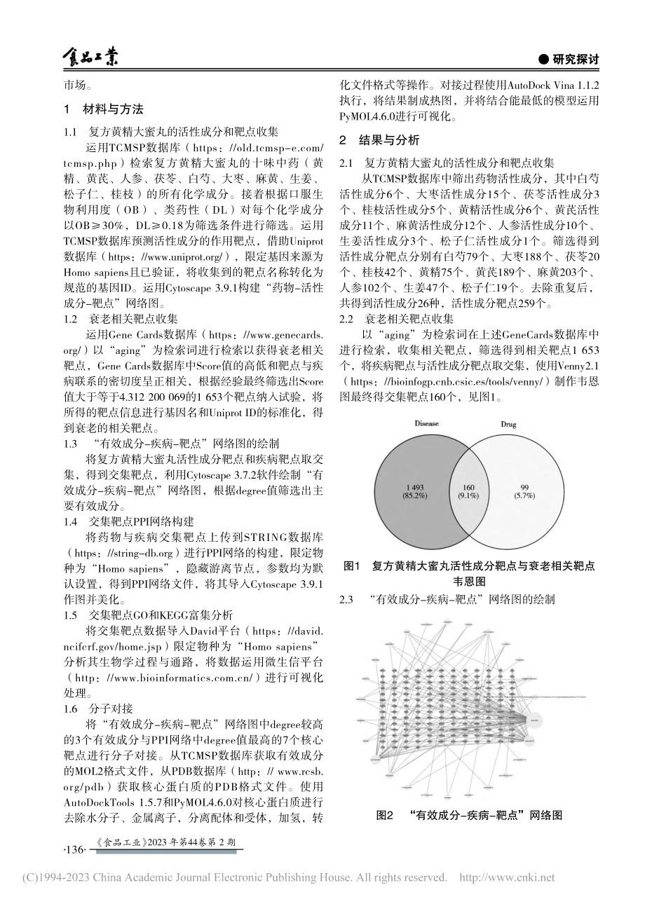 基于网络药理学和分子对接探...方黄精大蜜丸对抗衰老的机制_陈高策.pdf_第2页
