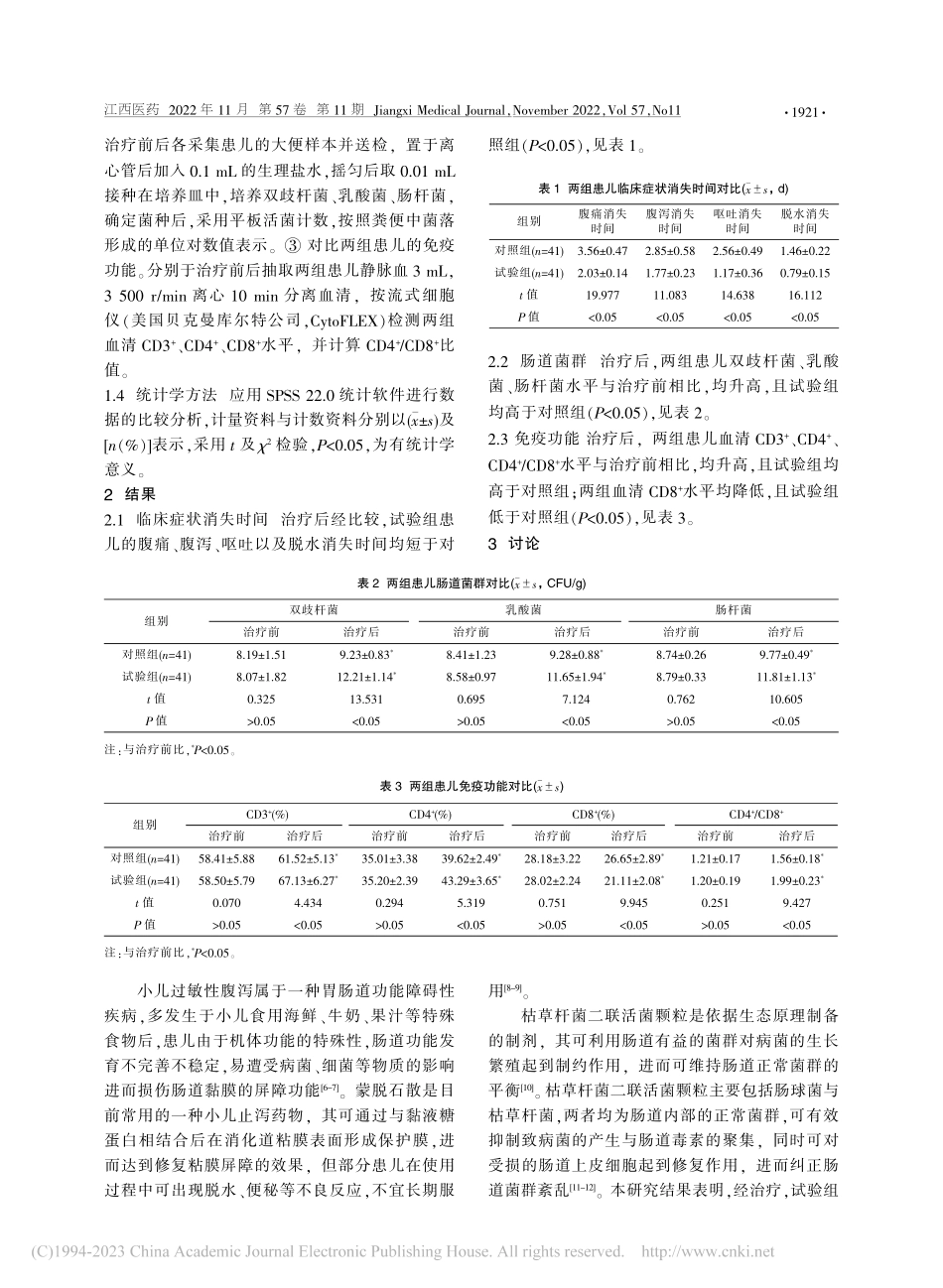 枯草杆菌二联活菌颗粒治疗小儿过敏性腹泻的临床研究_章燕燕.pdf_第2页