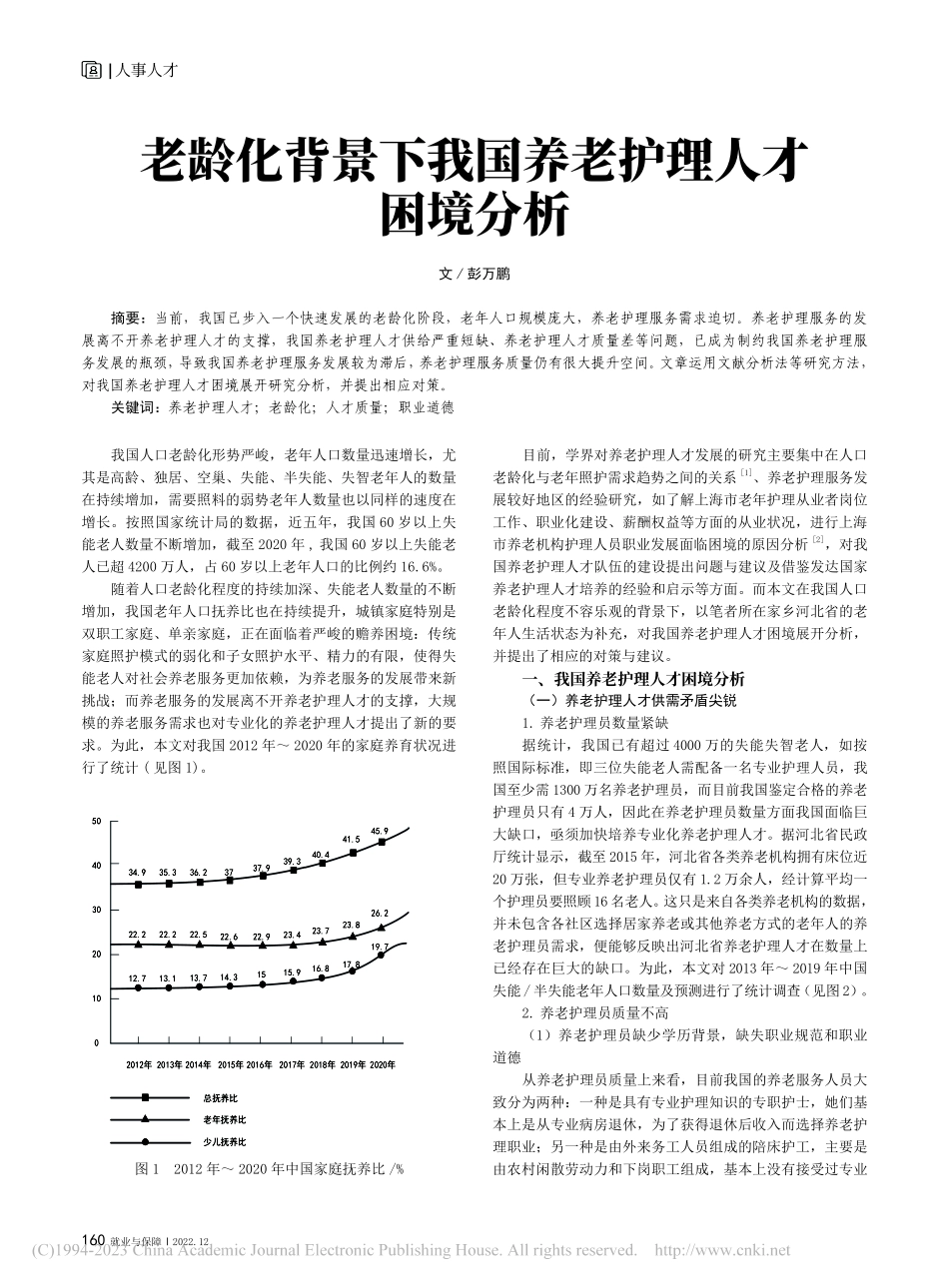 老龄化背景下我国养老护理人才困境分析_彭万鹏.pdf_第1页