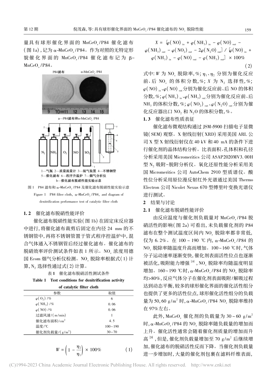 具有球形催化界面的MnCe...催化滤布的NO_x脱除性能_倪茂森 (1).pdf_第3页