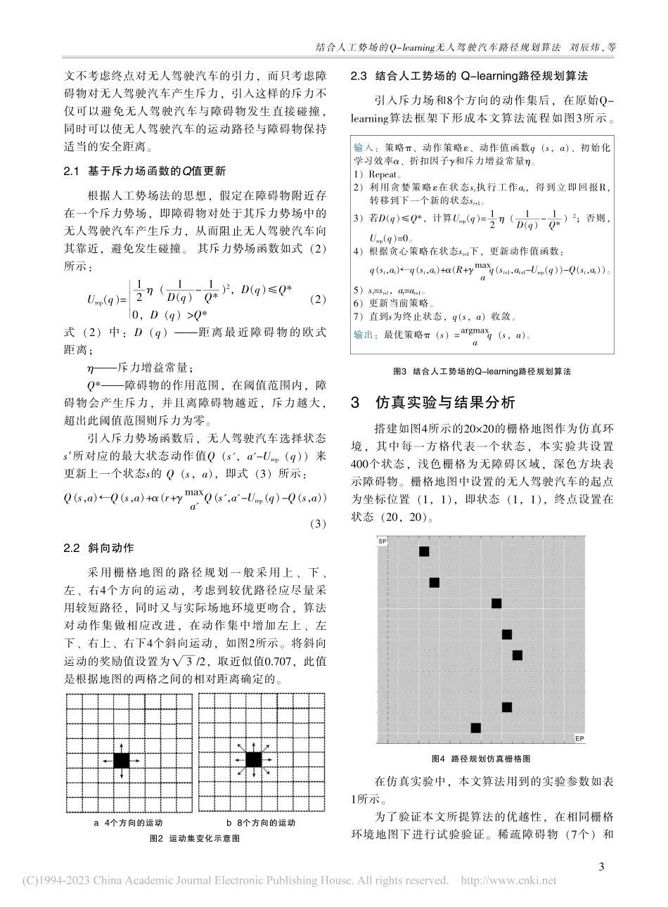 结合人工势场的Q-lear...g无人驾驶汽车路径规划算法_刘晓晨.pdf_第3页