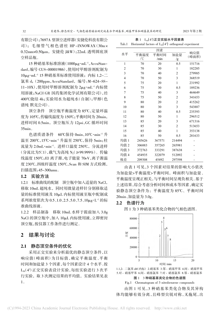静态顶空-气相色谱质谱法测...、硝基甲苯和硝基氯苯的研究_肖建伟.pdf_第2页