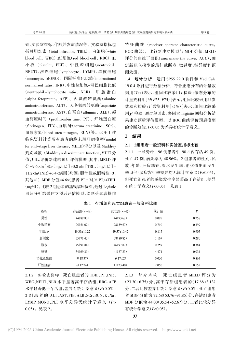 酒精性肝病相关慢加急性肝衰竭短期预后的影响因素分析_姚秋艳.pdf_第2页