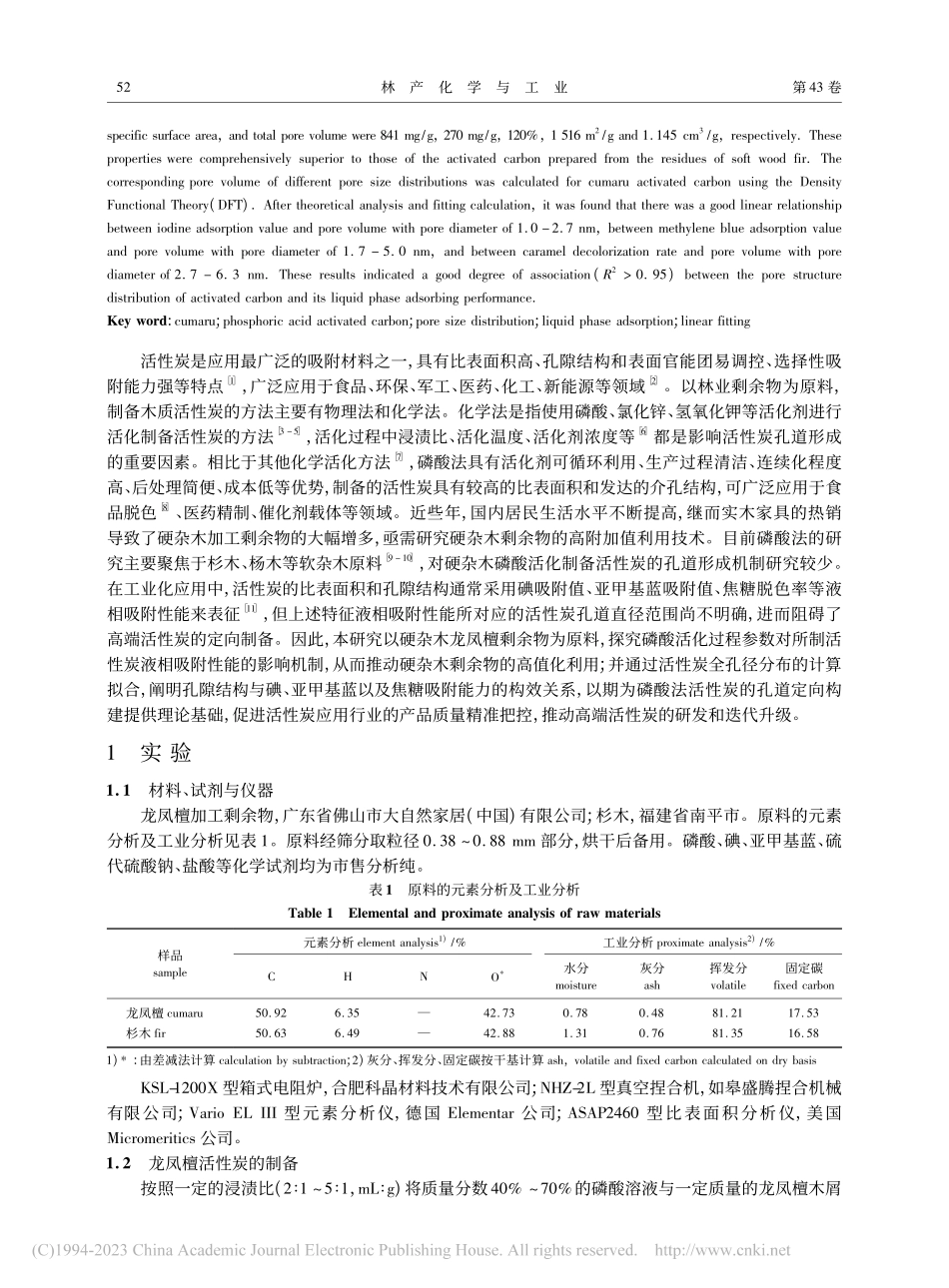 龙凤檀磷酸法活性炭的孔径分布与吸附性能的构效关系_马名哲.pdf_第2页