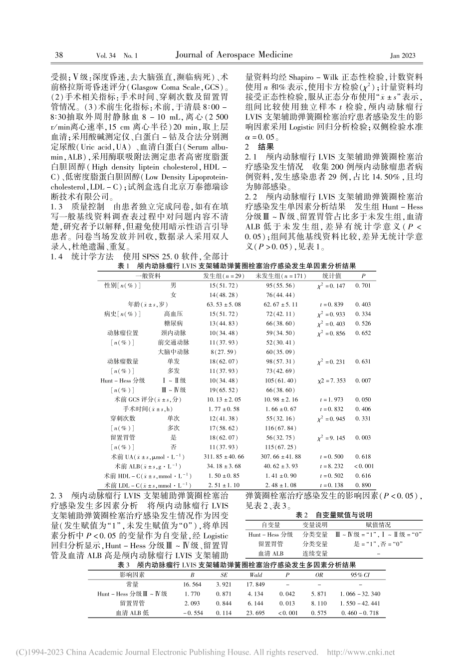 颅内动脉瘤行LVIS支架辅...患者感染发生的影响因素研究_张谦生.pdf_第2页