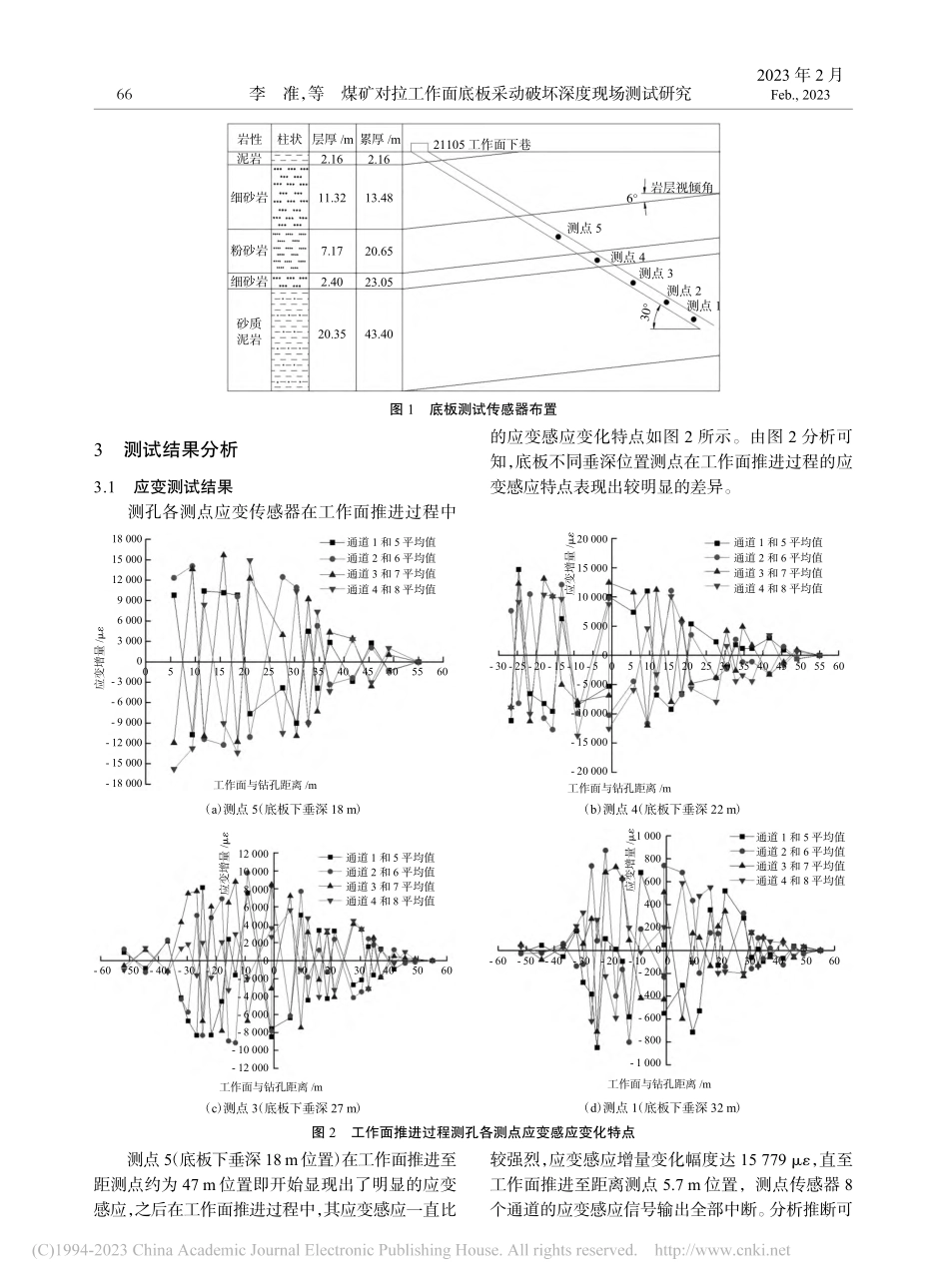 煤矿对拉工作面底板采动破坏深度现场测试研究_李准.pdf_第2页