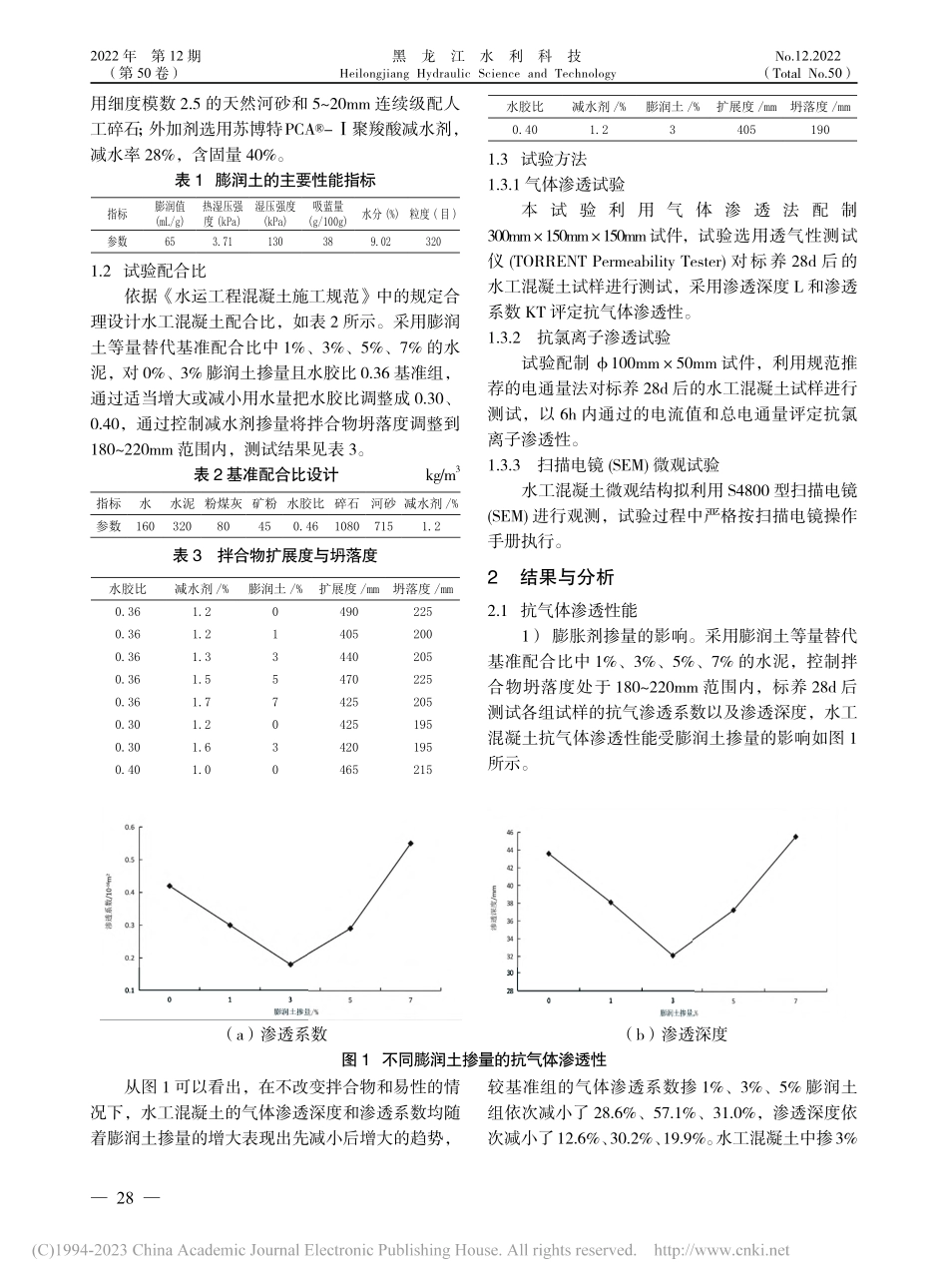 膨润土掺量和水胶比对水工混凝土抗渗透性能的影响研究_李秀阳.pdf_第2页