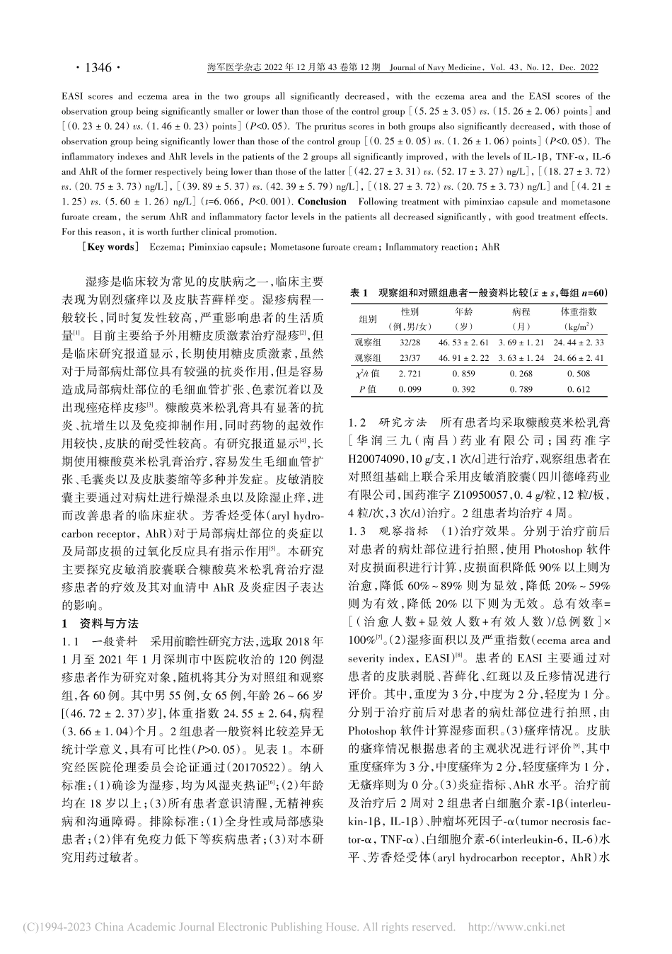 皮敏消胶囊联合糠酸莫米松乳...AhR及炎症因子表达的影响_王丽娜.pdf_第2页