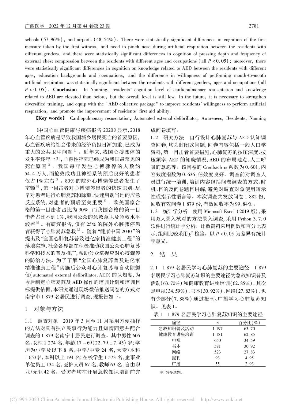 南宁市居民对心肺复苏与自动除颤仪的认知度调查_梁政.pdf_第2页