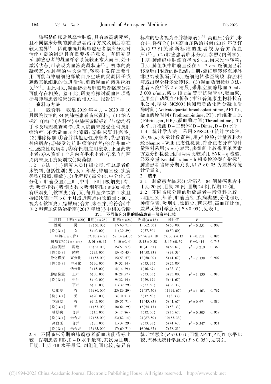凝血四项指标与肺癌患者临床分期的相关性_石磊.pdf_第2页