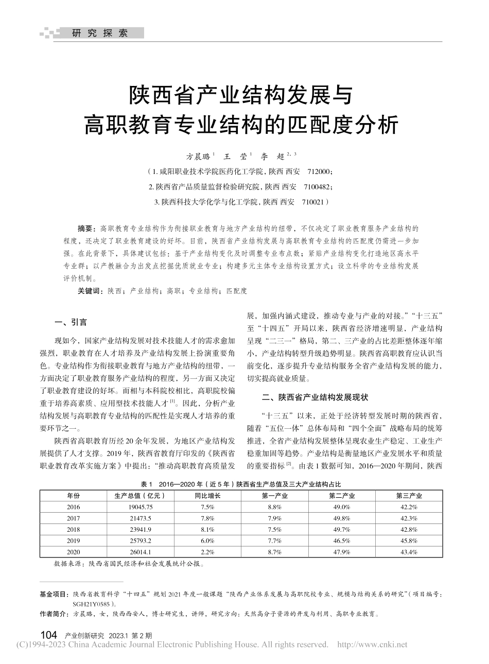 陕西省产业结构发展与高职教育专业结构的匹配度分析_方晨璐.pdf_第1页