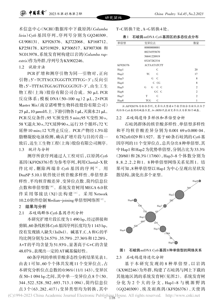 石岐鸽mtDNA_Cytb基因遗传多样性分析_贾晓旭.pdf_第2页