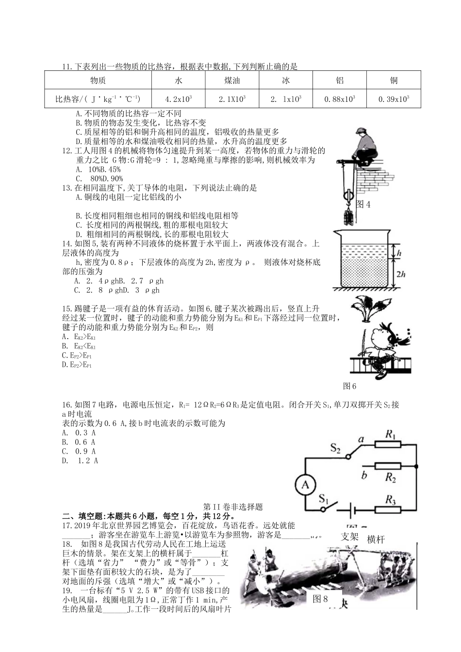 2019年福建省福州市中考物理试题及答案.docx_第2页