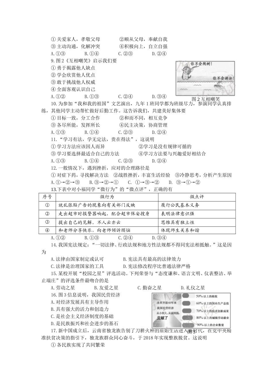 2019年福州市中考思想品德试题及答案.doc_第2页
