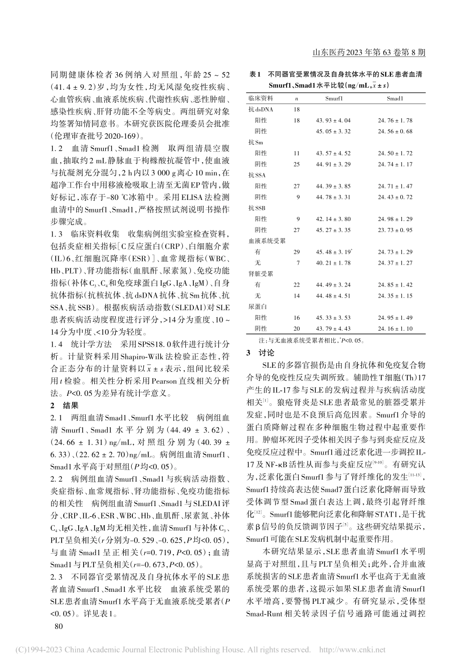初诊系统性红斑狼疮患者血清...接酶1及Smad1水平分析_王妍.pdf_第2页
