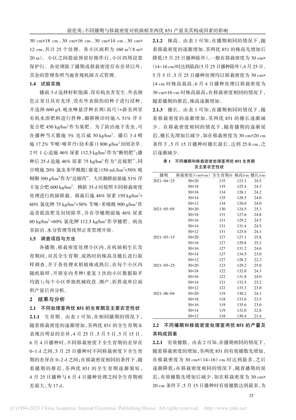 不同播期与移栽密度对机插稻...51产量及其构成因素的影响_俞伦英.pdf_第2页