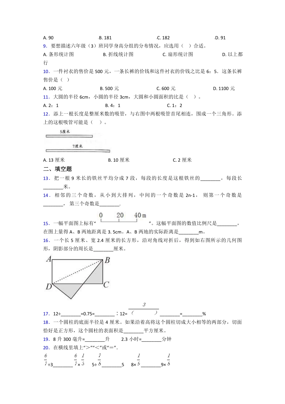 2020-2021上海桃李园实验学校小升初数学模拟试卷(含答案).pdf_第2页