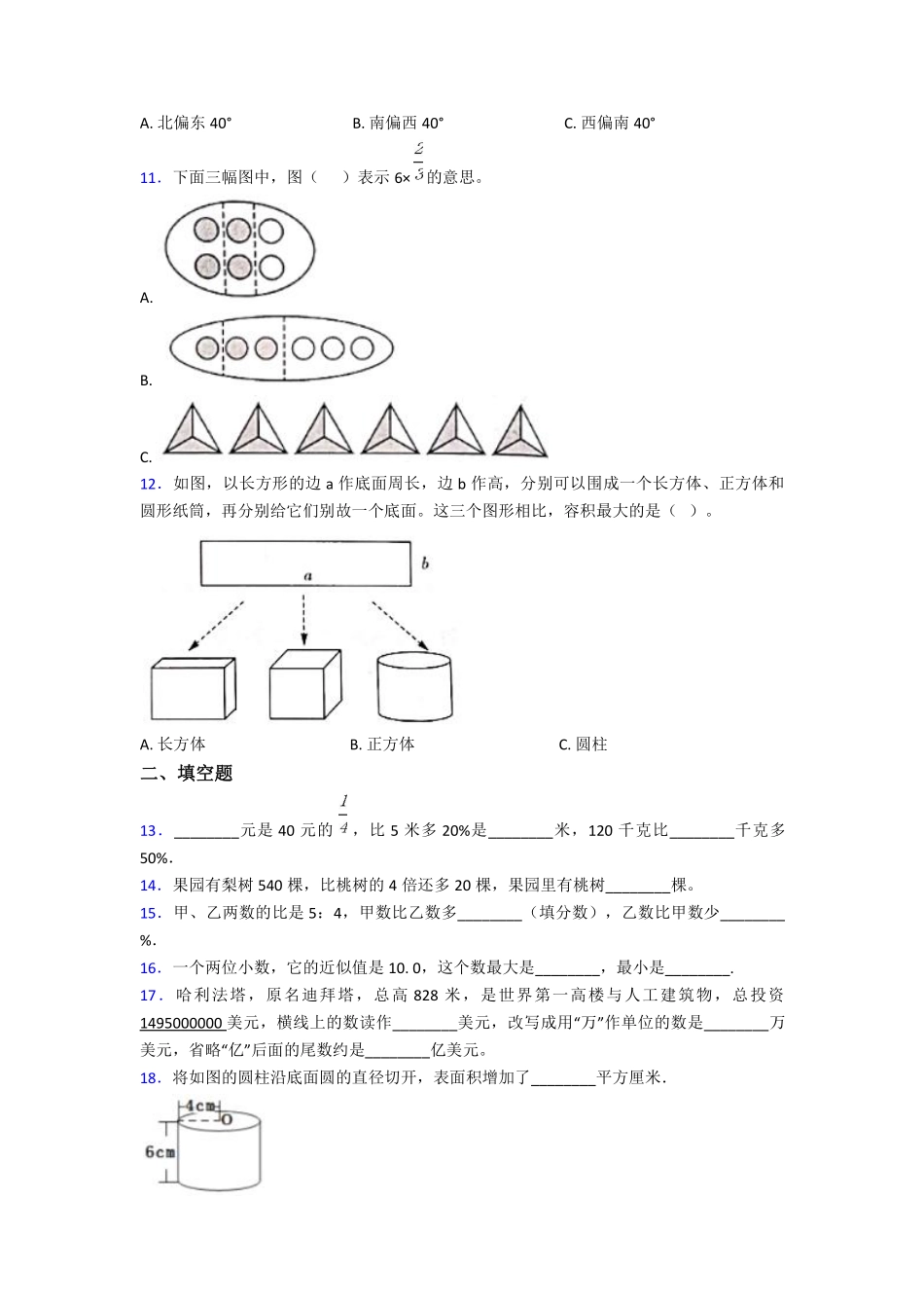 2020-2021深圳市滨河中学小升初数学试卷(附答案).pdf_第2页