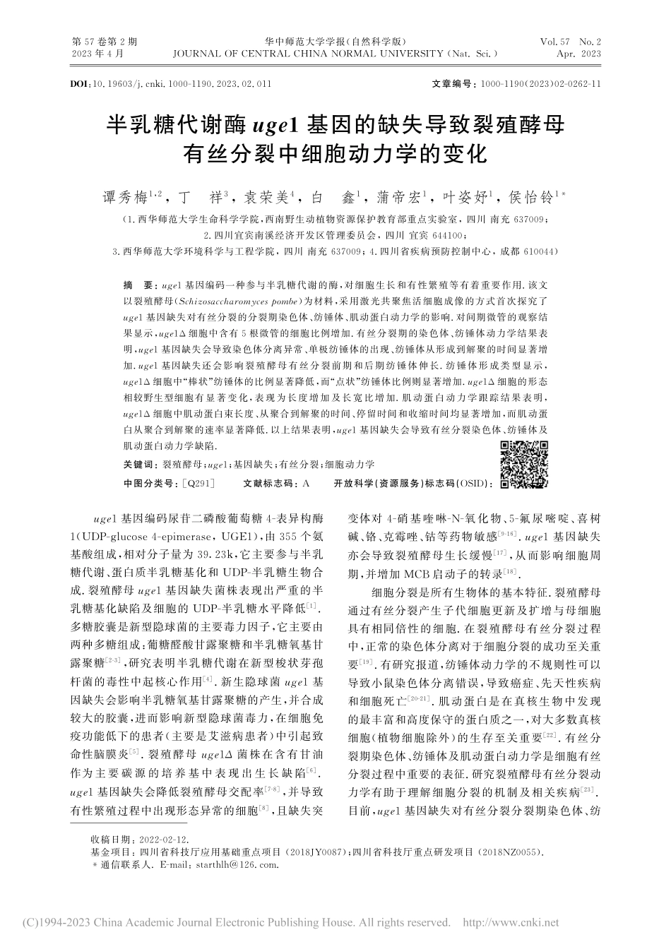 半乳糖代谢酶uge1基因的...有丝分裂中细胞动力学的变化_谭秀梅.pdf_第1页